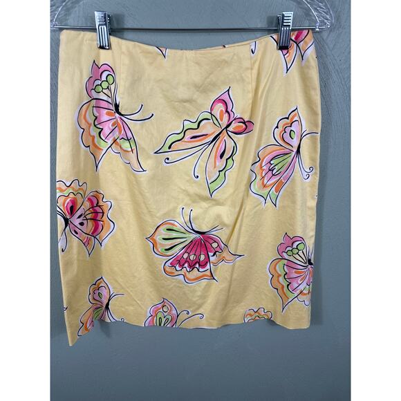 Talbots Skirt Women Size10 Yellow Animal Butterfly Print Stretch Pencil Summer - Picture 9 of 10